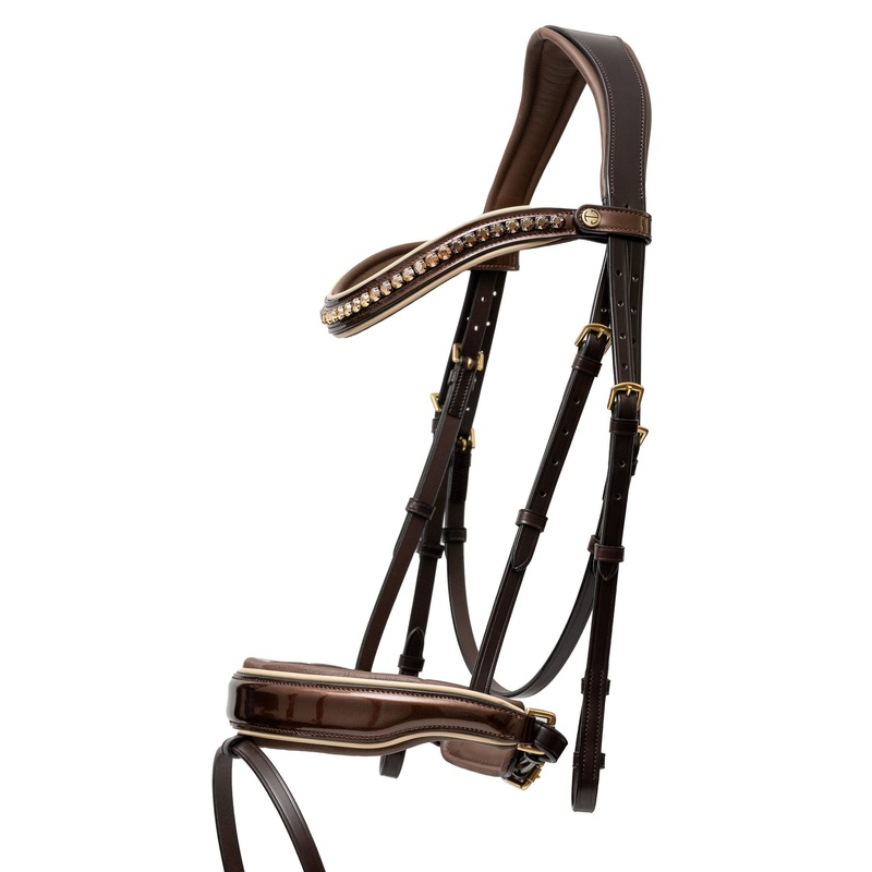 The Catalonia Metallic Bronze Leather Snaffle Bridle with Removable Flash