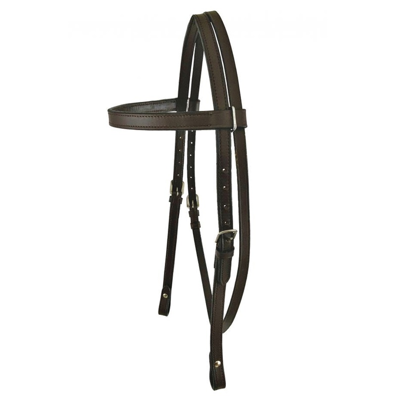 Dark Oil Horse Size Browband Leather Headstall, With 7ft Split Reins