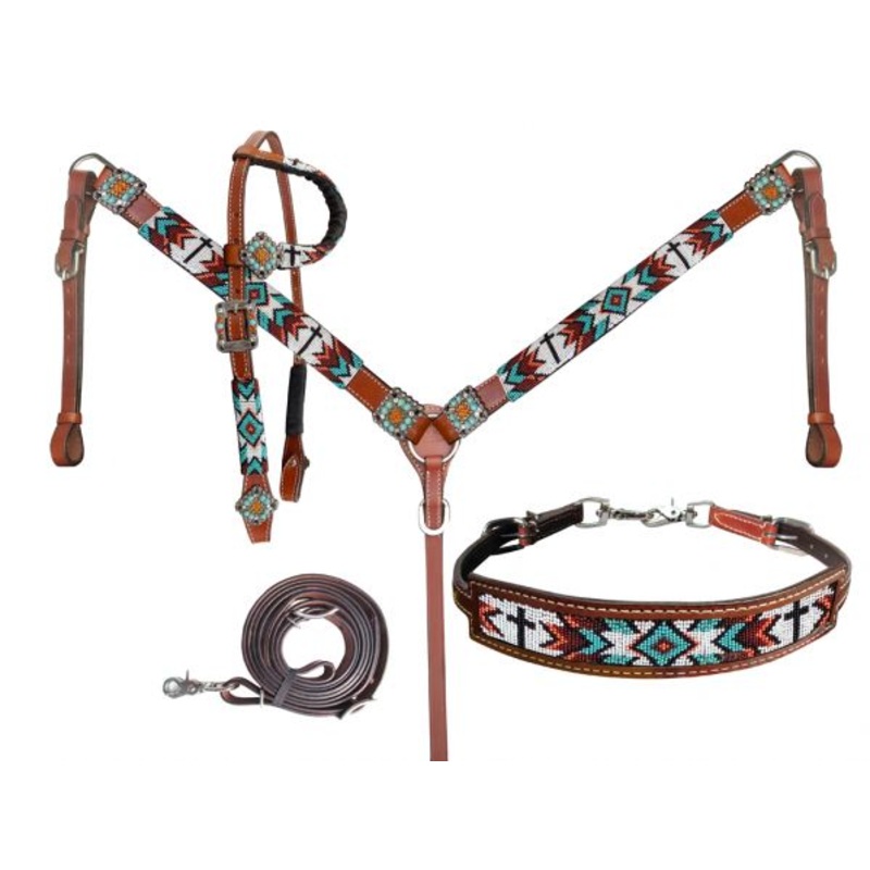 Showman Beaded Cross & Southwest Design 4 Piece Set