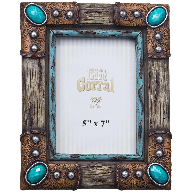 Wood and Turquoise Stone Accents Frame