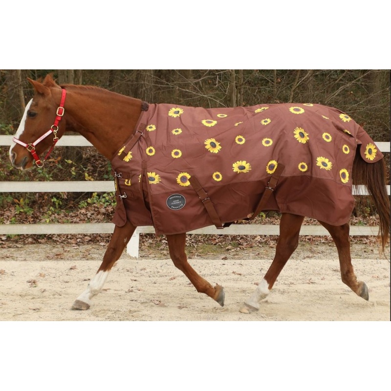 1200 Denier Sunflower Print Adjustable Neck Heavy Weight Turnout Blanket- 300 Grams Fill-FREE SHIPPING