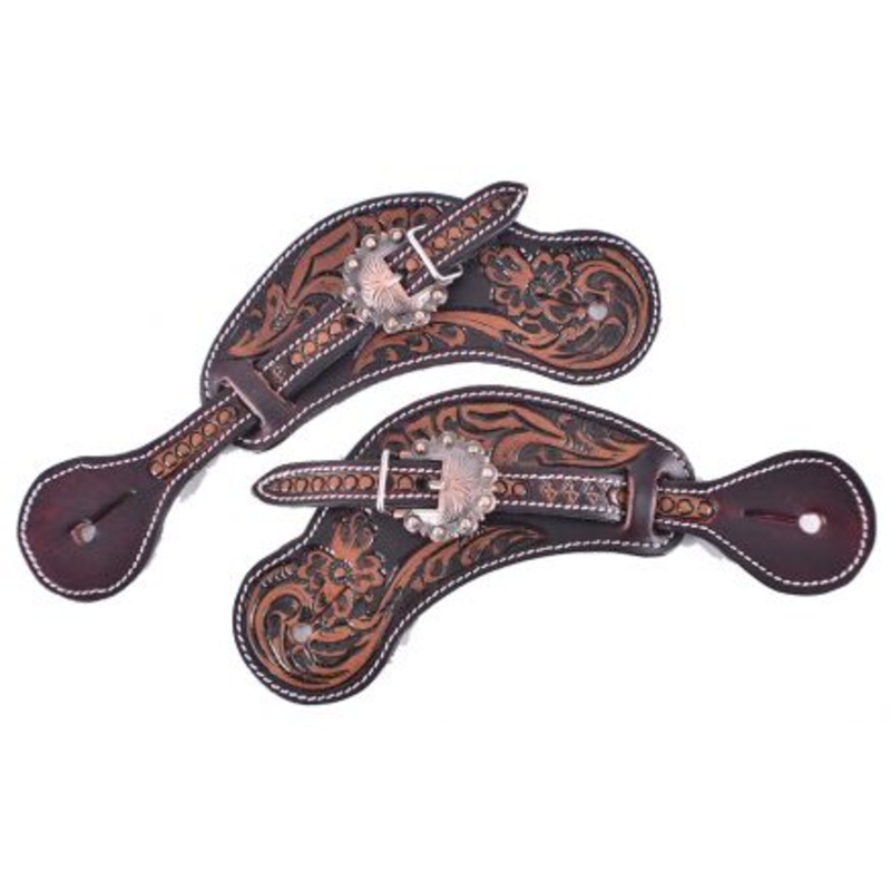 Showman Ladies size floral tooled leather spur straps