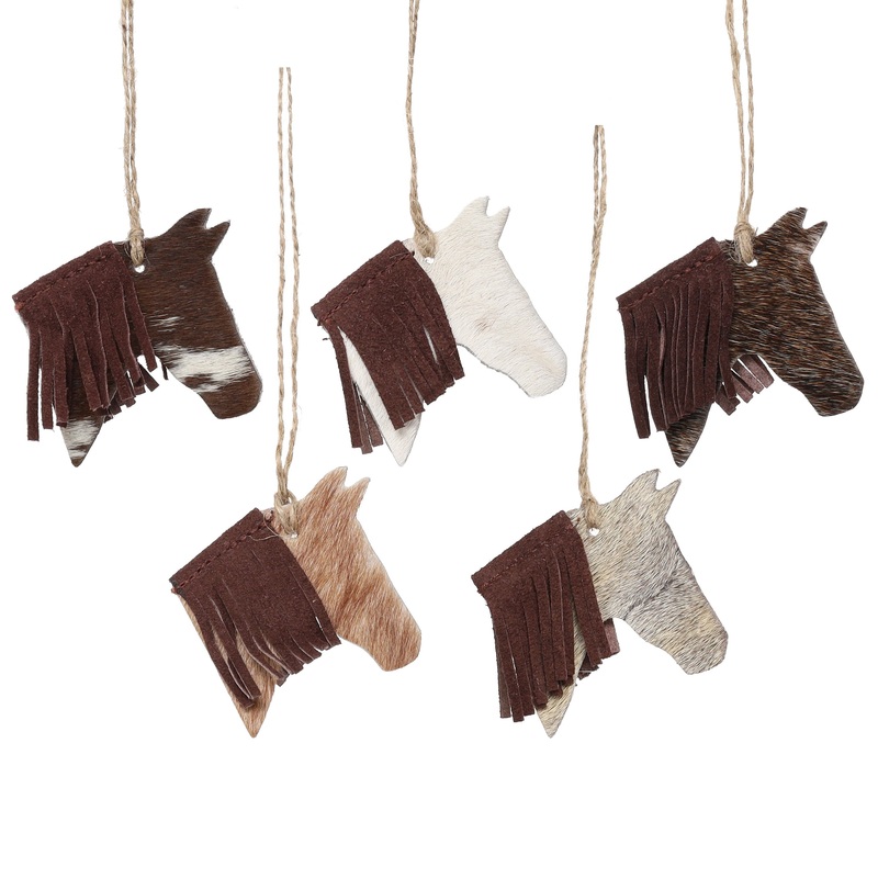 Cowhide Western Leather Christmas Ornament – Horse Head with Mane