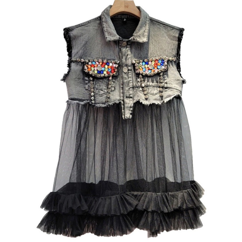 Denim-Tulle Vest O/S
