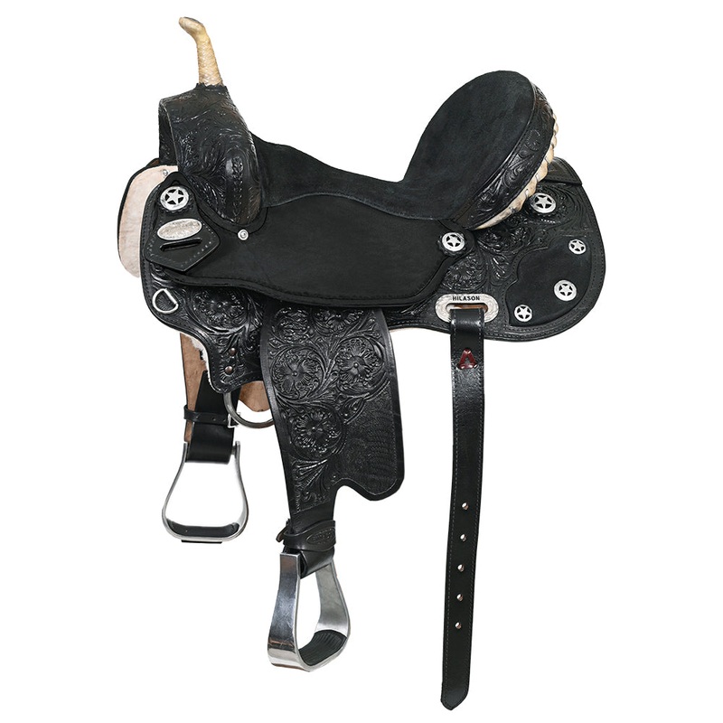 Hilason Flex Tree Western Horse Saddle American Leather Trail Barrel Black With  Floral Hand Carved