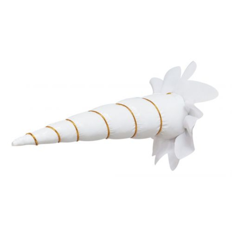 #SP2017-002B: 6″ White clip-on unicorn horn with gold lacing