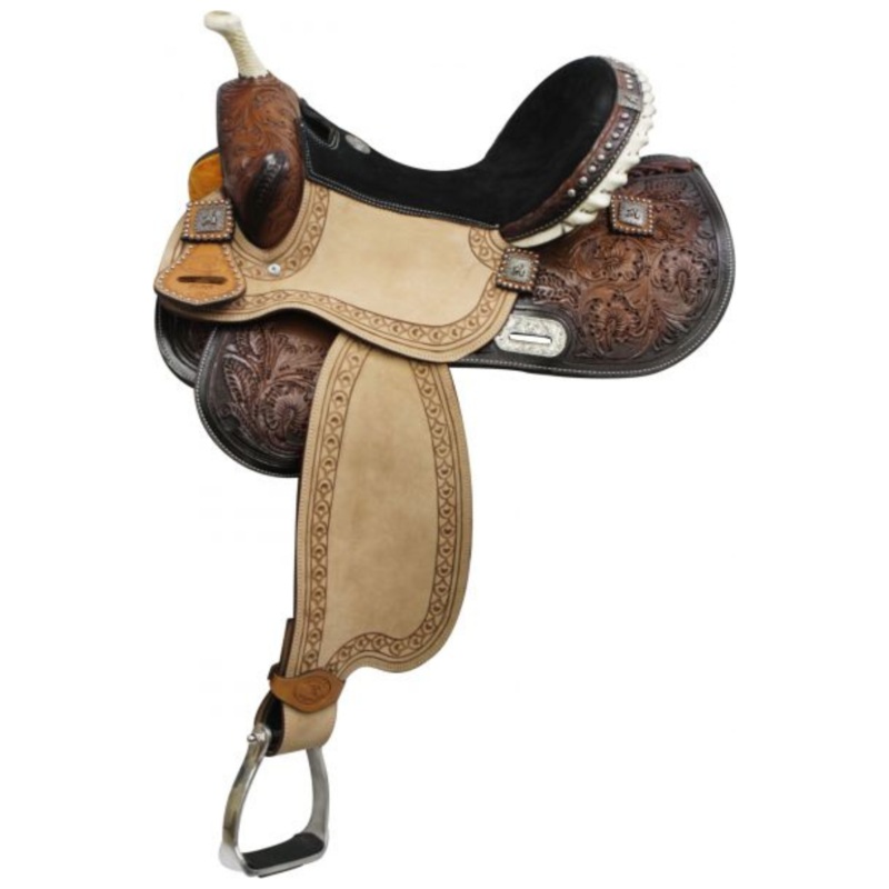 14″, 15″, 16″ DOUBLE T BARREL STYLE SADDLE WITH BARREL RACER CONCHOS