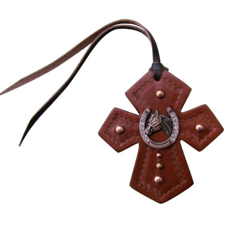 #176645: Showman Leather Tie On Cross with Horseshoe Concho
