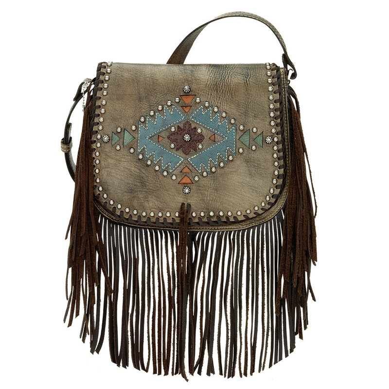 AMERICAN WEST Pueblo Moon Fringe Crossbody Flap Bag – Charcoal Brown