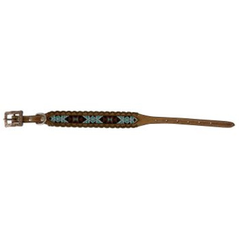 #DC-37: Showman CoutureGenuine leather dog collar with beaded inlay