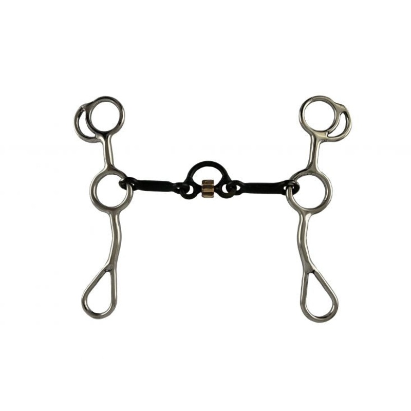 Showman  Stainless Steel Sweet Iron Mouth JR Cow-horse bit with Copper Roller and 6″ Cheek, 3 piece 5″ mouth with correction port