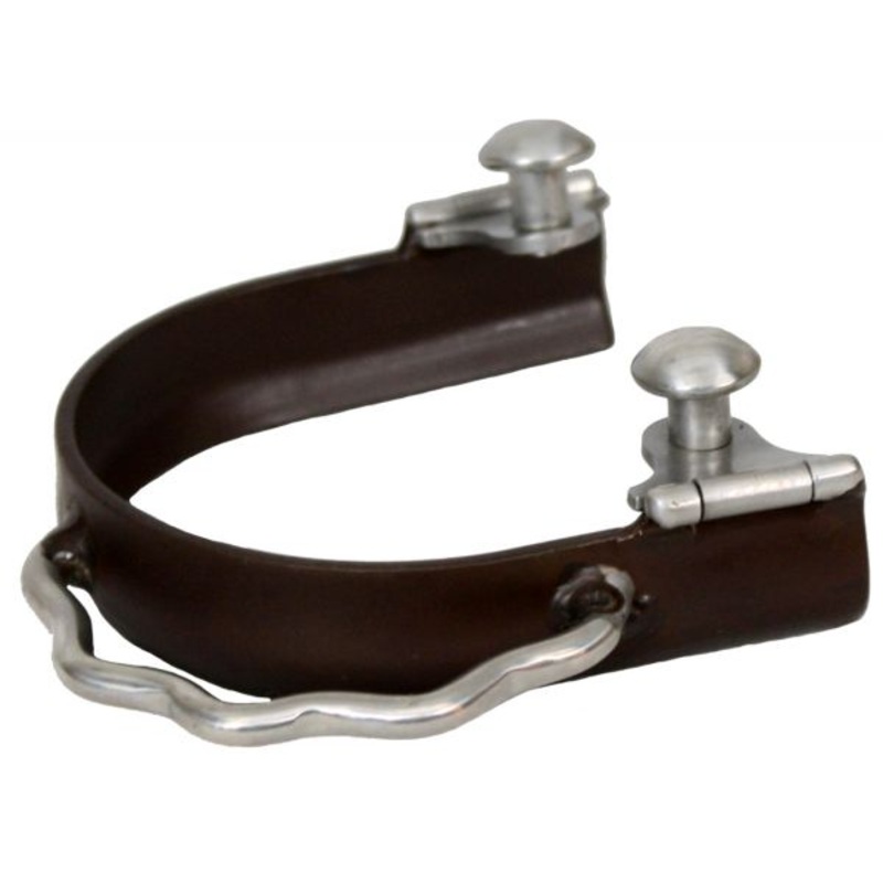 #95019: Showman antique brown sidewinder bumper spurs with 3″ boot opening