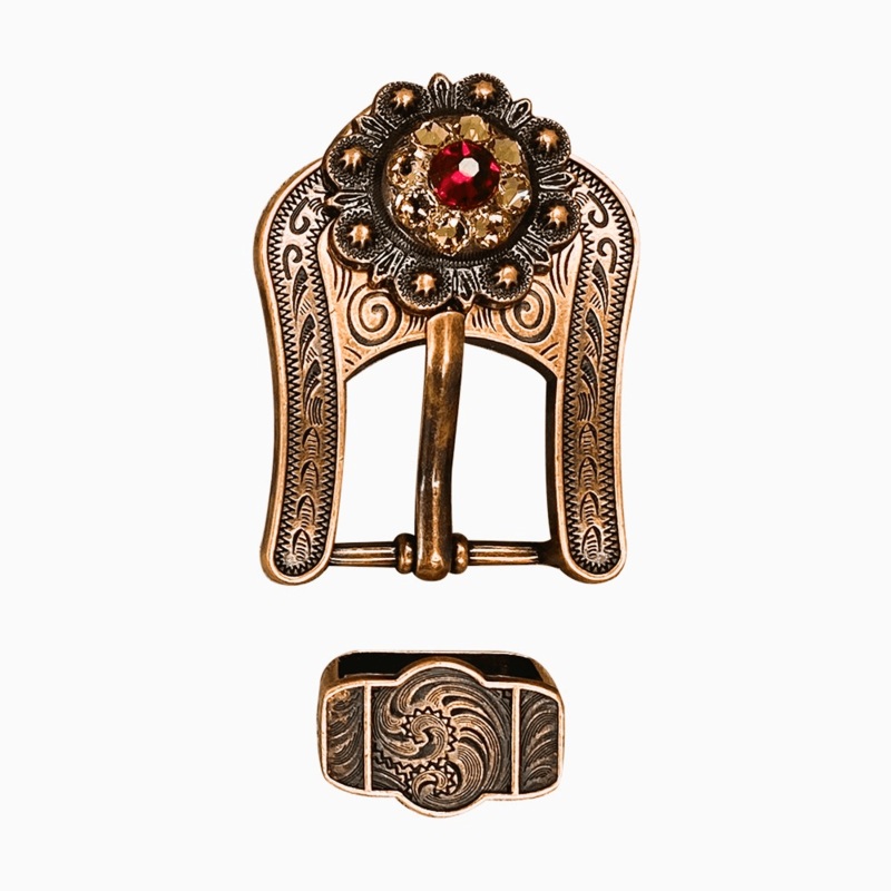 Ruby Jet & Champagne Copper European Crystal Buckle Keeper Set