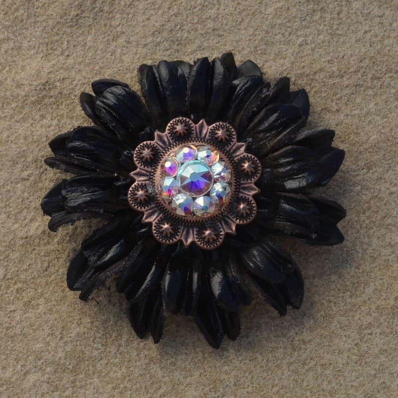 Black Daisy Flower With Copper AB 1″ Concho