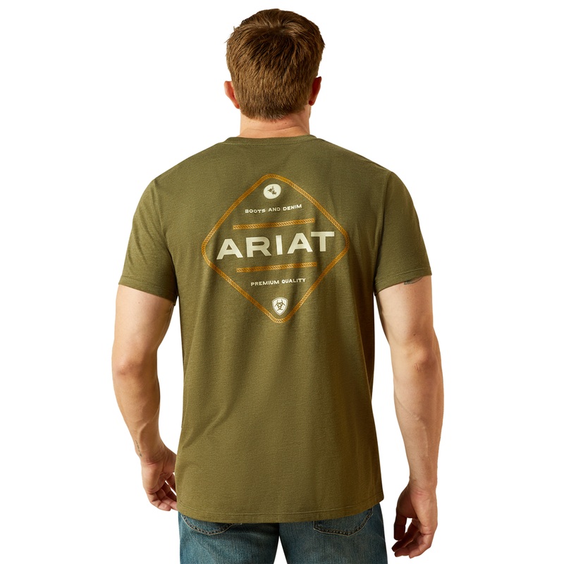 10062414 Ariat Men’s Roped Diamond Short Sleeve T-Shirt – Military Heather
