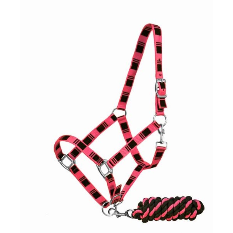 #6638: 3ply nylon horse halter with polished nickle plated hardware