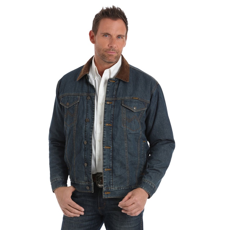 74265CD Wrangler Men’s Conceal Carry Blanket Lined Denim Jean Jacket – Denim/Charcoal