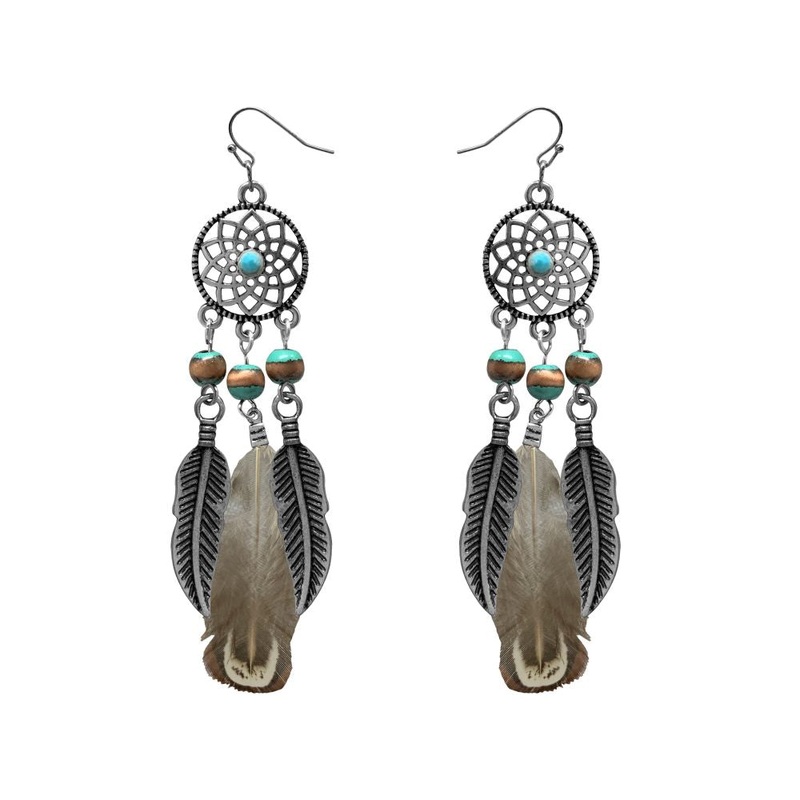 Dream catcher earring with feathers