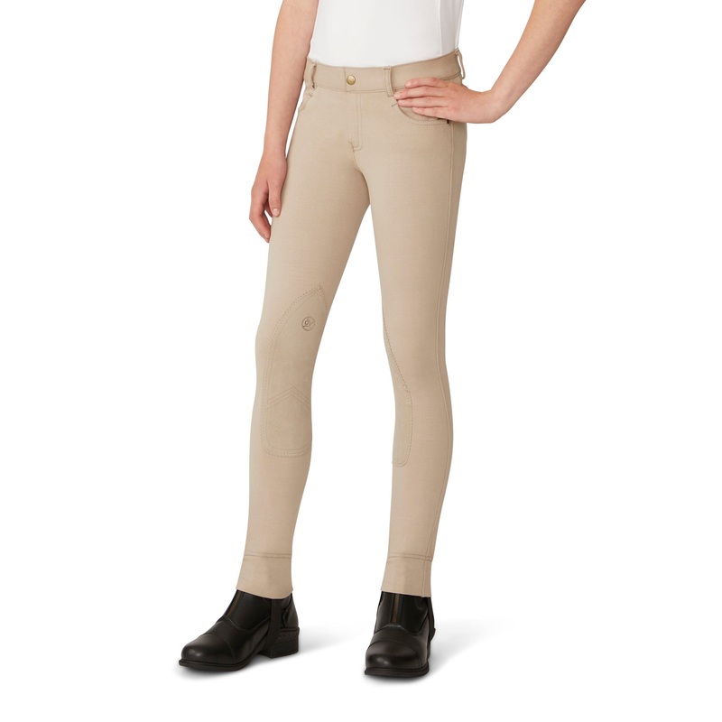 Kids’ Front Zip Suede Knee Patch Jod – Neutral Beige