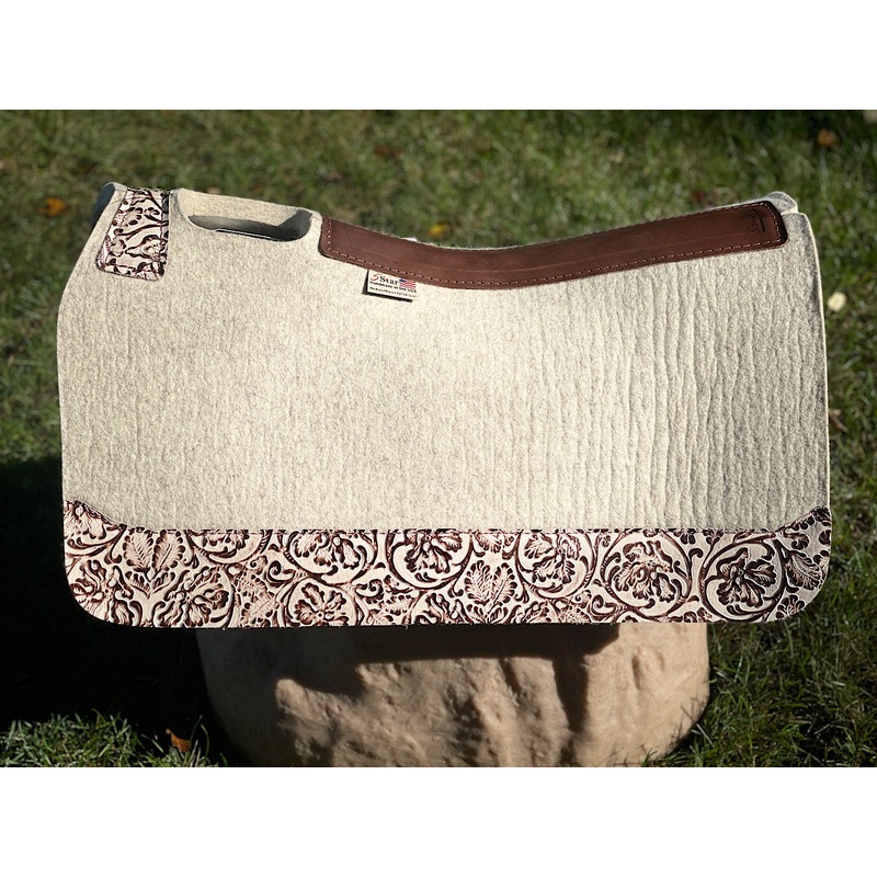 5 Star Saddle Pad Natural 7/8 inch Ivory Cowboy Tooled FL 30×28