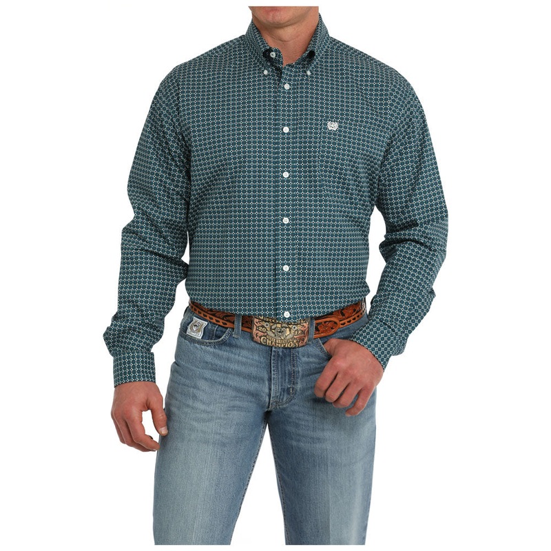 MTW1105866 Cinch Men’s Long Sleeve Button Down Western Shirt – Teal Print
