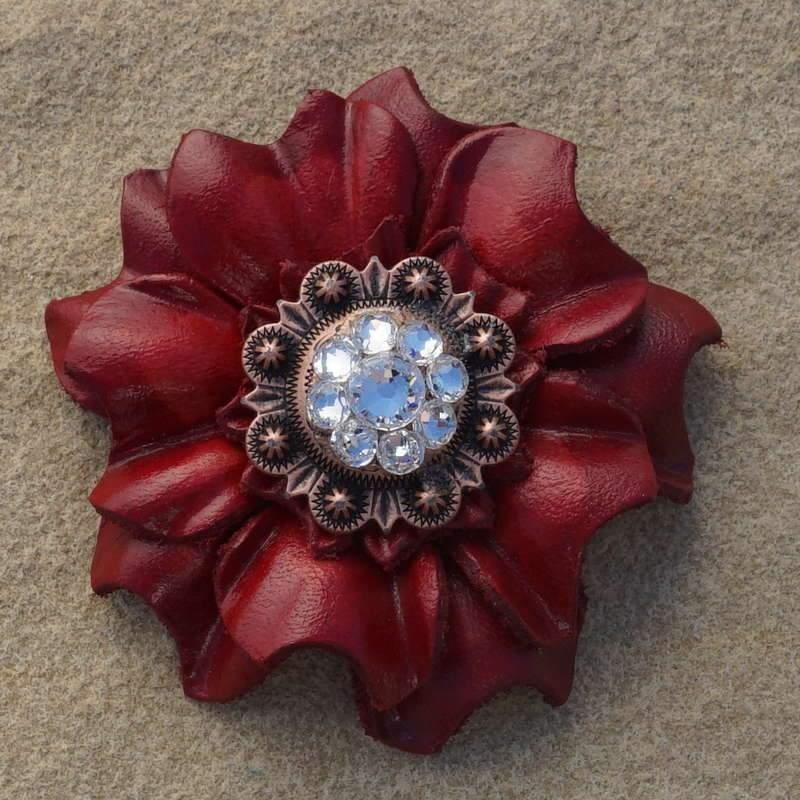 Red Carnation Flower With Copper Clear 1″ Concho
