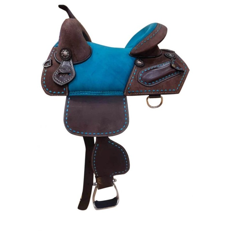 15″, 16″, Double T Treeless Saddle, Turquoise Seat, Buckstitch Trim #6929