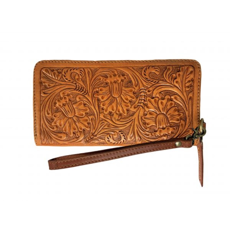 Showman  Genuine Leather Clutch Wristlet with floral tooling