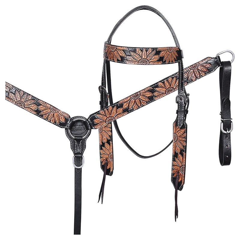 HILASON Western Horse Hand Carved American Leather Breast Collar Headstall