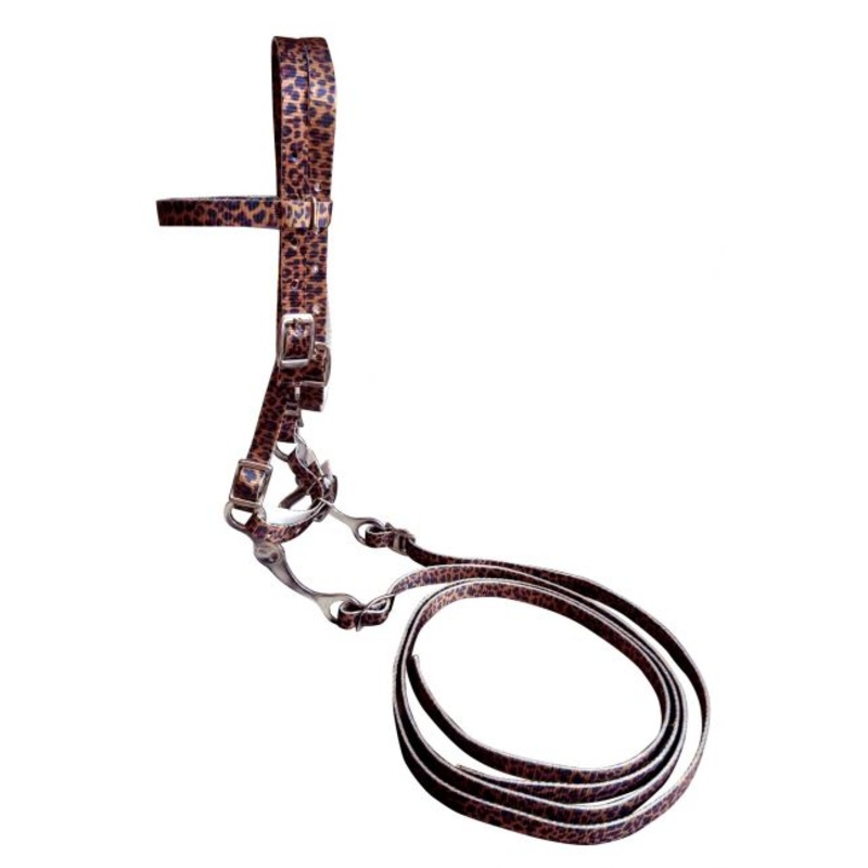 Showman  Pony Size Premium nylon cheetah Print browband headstall & Reins with bit