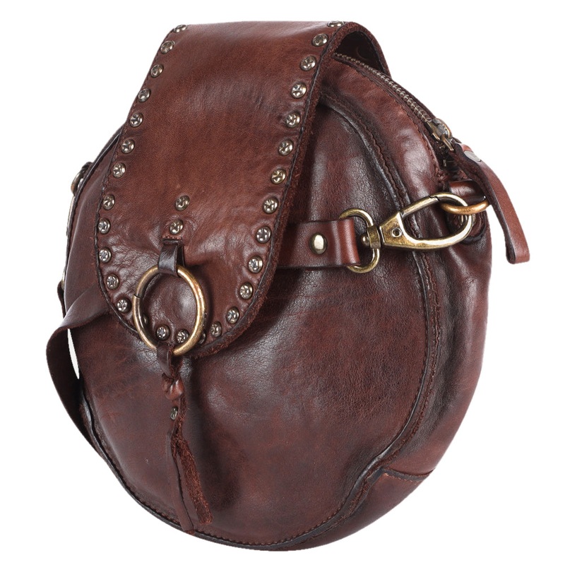 Spaghetti Western Swc152Brn Canteen Vintage Handmade Drum Dyed Genuine European Cowhide Leather Women Bag WesternHandbagPurse