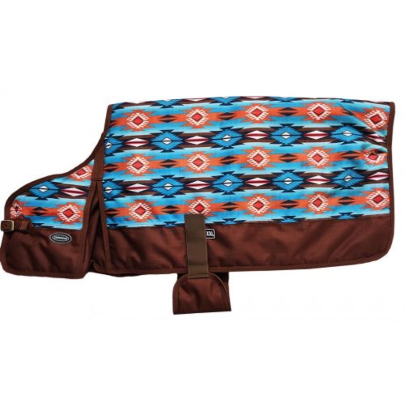 #442017L: Showman  Large Teal and Orange Southwest Design Waterproof Dog blanket