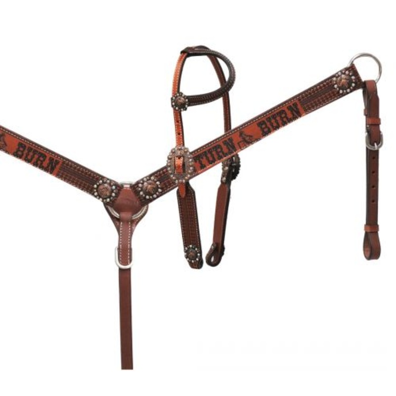 Showman  Copper shimmer leather “Turn N Burn” headstall and breast collar set