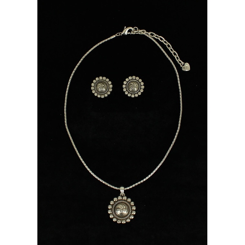 Blazin Roxx Round Beaded Concho Necklace And Earrngs Set