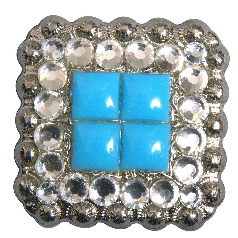 1 Pcs Hilason Turquoise Stone Clear Crystal Square Nickle Concho Saddle
