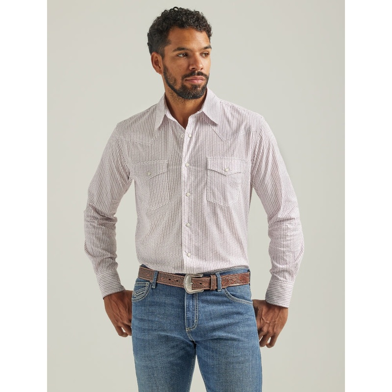 112324835 Wrangler 20X Men’s Long Sleeve Western Shirt – Red & White Print