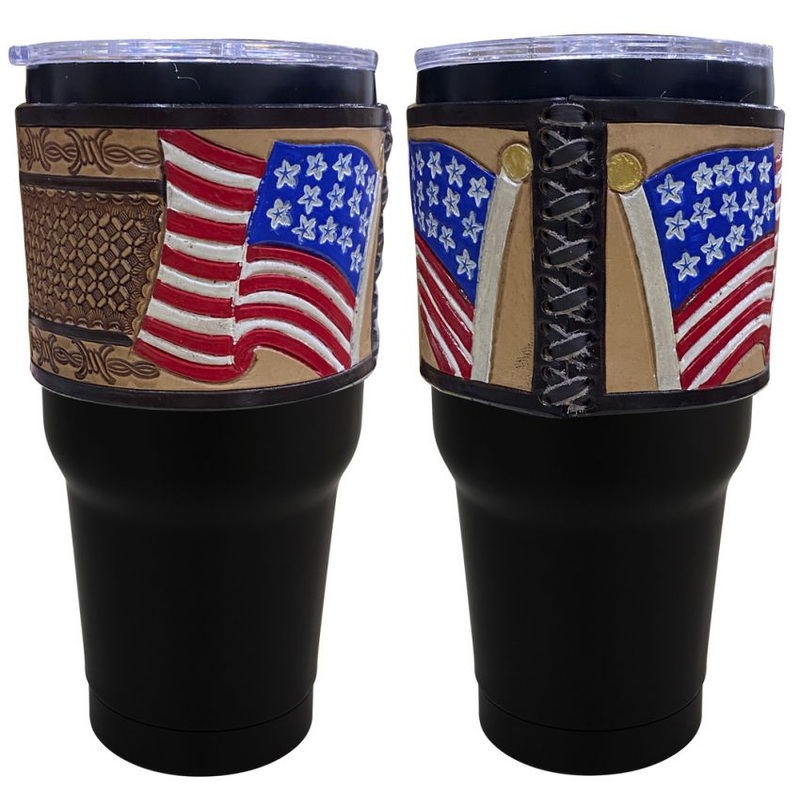 30 oz Insulated Black Tumbler with American Flag Sleeve-FREE SHIPPING