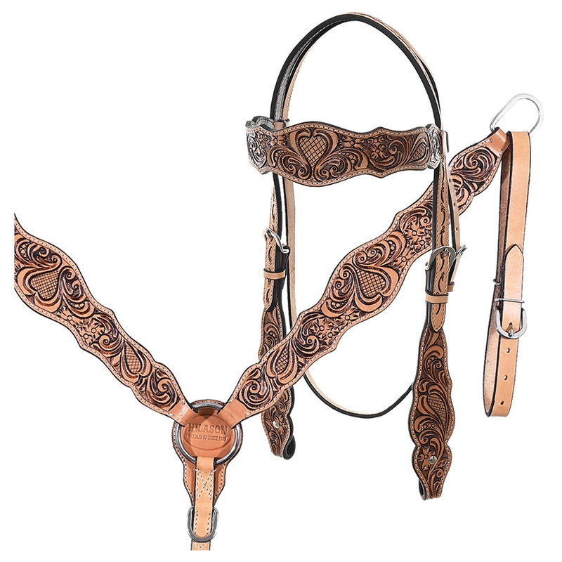 HILASON Western Horse Floral Headstall Breast Collar One Headstall American Leather Tack Set