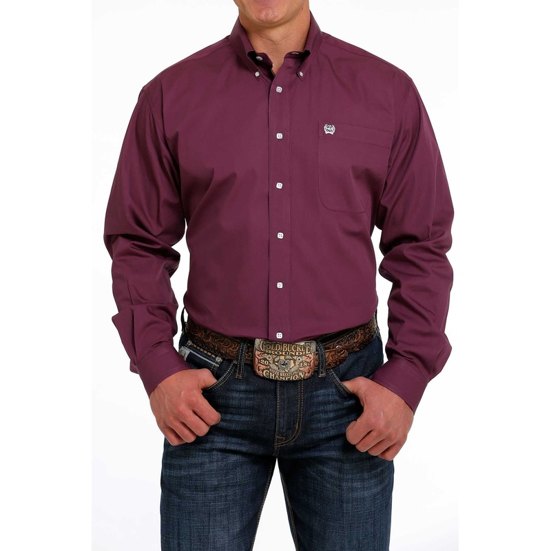 MEN’S SOLID BUTTON-DOWN WESTERN SHIRT – PURPLE