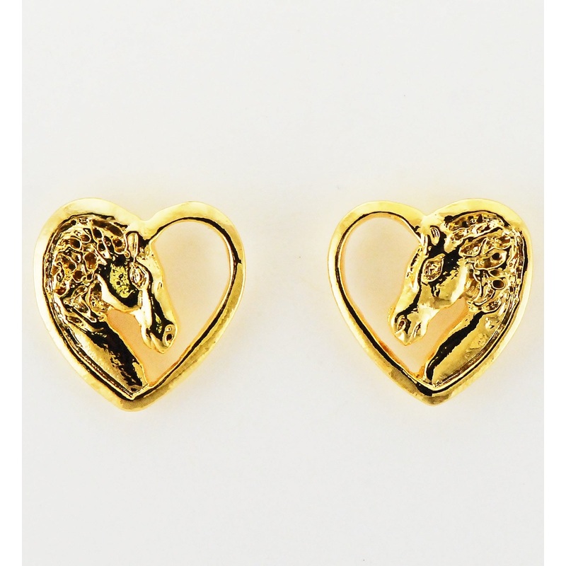 Western Edge Profile Horsehead In Heart Earrings