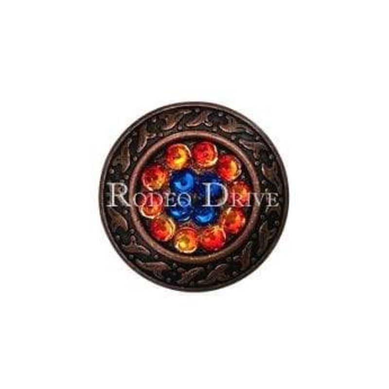 Capri Fire Opal & Teal  Copper 1.25″ Disc European Crystal Concho