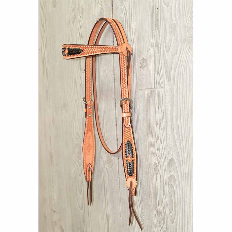 Cowboy Headstall, Hand Stamped, Black Lace