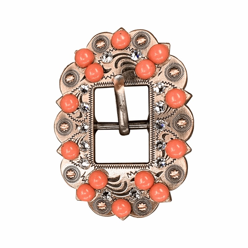 Fashion Coral & Clear Copper European Crystal Cart Buckle