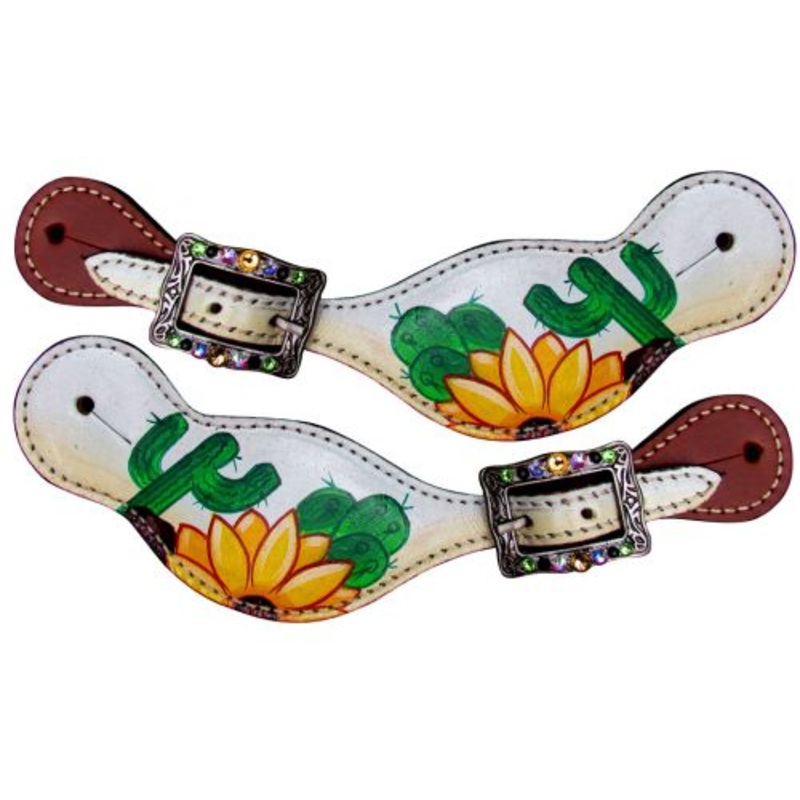 Showman Ladies Sunflower and Cactus Hand Painted Spur Straps