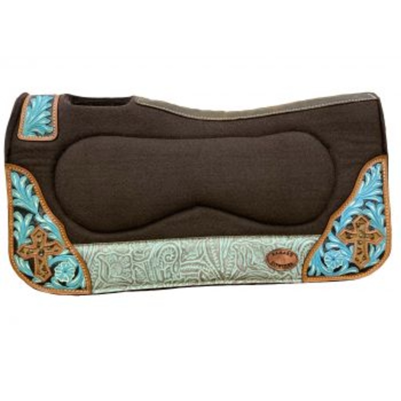#KC-3919: Klassy Cowgirl 28×30 Barrel Style 1 Brown felt pad with teal embossed accent and tea