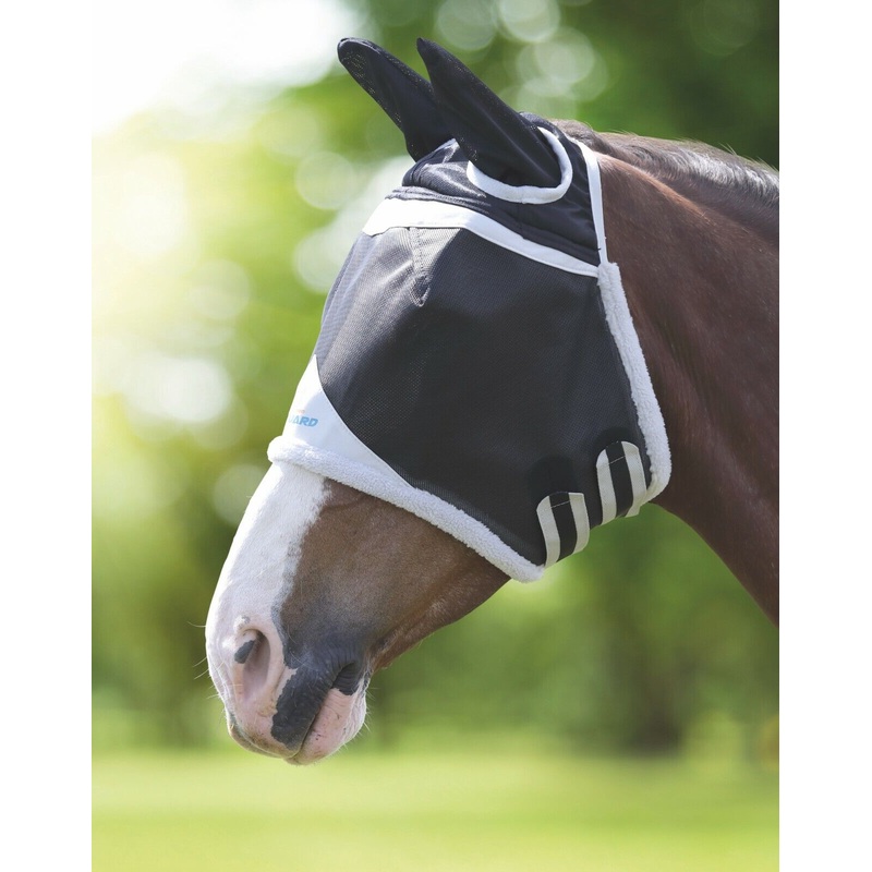 Shires Flyguard Field Durable Fly Mask with Ears in Black 5 Sizes, UV Protection