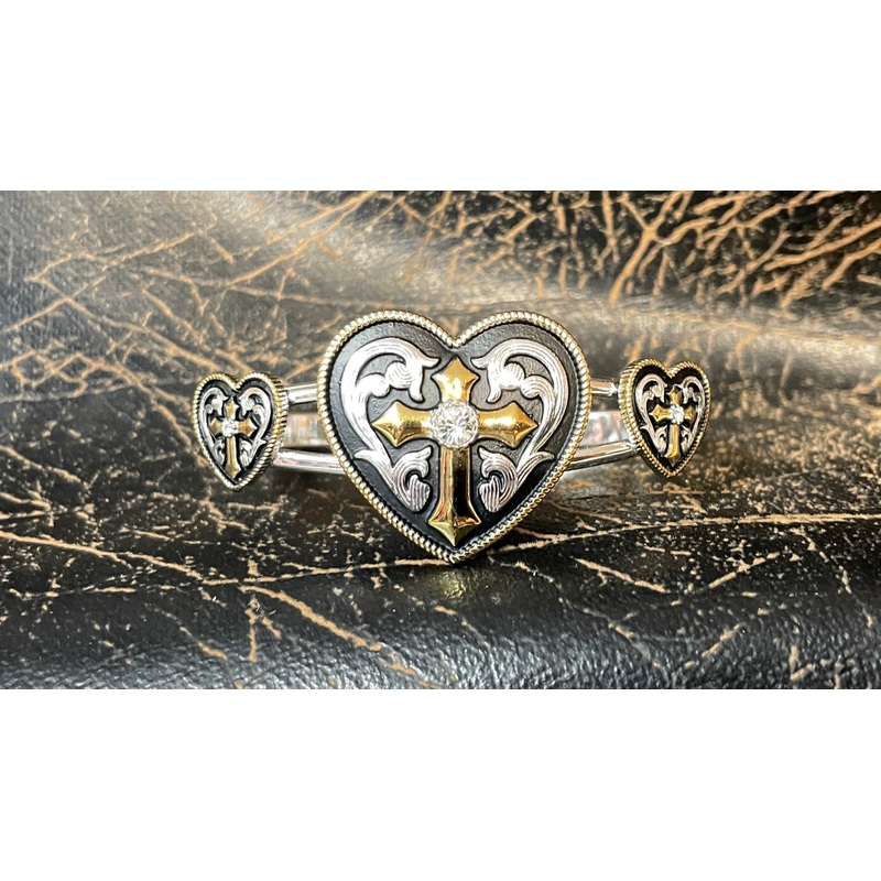 Western Edge Heart Cross Crystal Stone Bracelet TBBC2610