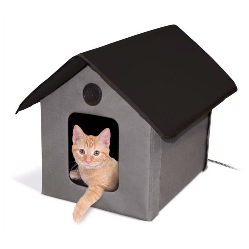 KH Mfg Heated Gray/Black Outdoor Kitty House