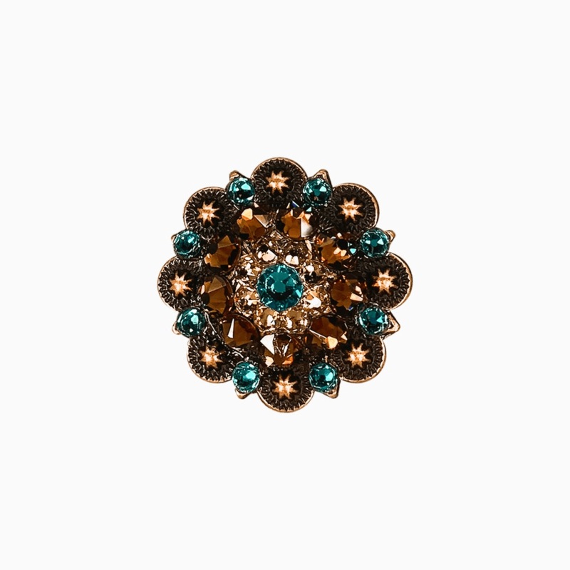 Teal Champagne & Topaz Copper 1.5″ European Crystal Concho