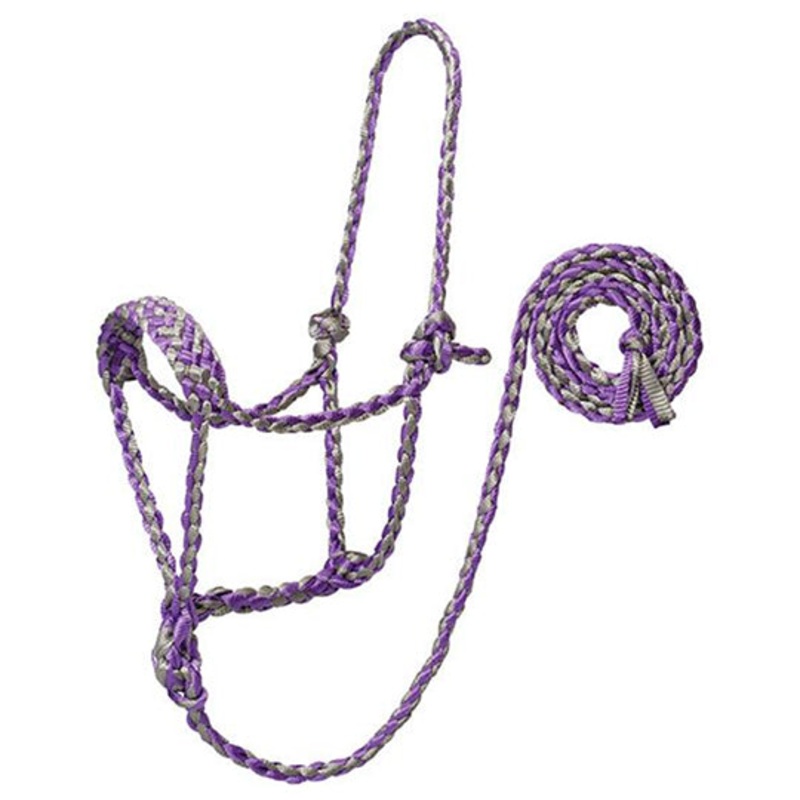 Weaver Leather Braided Rope Halter with 10′ Lead Rope- Grey/Purple